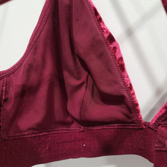 PINK Victoria's Secret Womens Sz L Burgundy Red Velvet Strappy Bralette Triangle - Picture 5 of 7